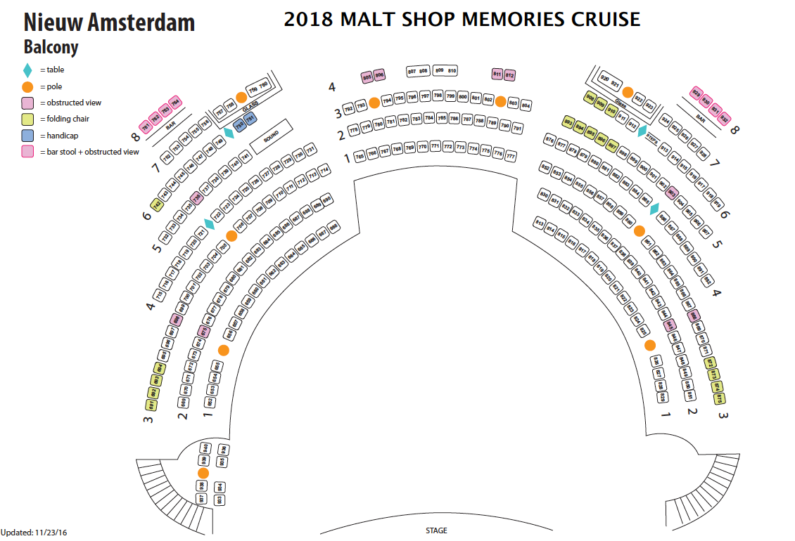 Balcony and Lower Level Seating Chart for Malt Shop Memories Cruise